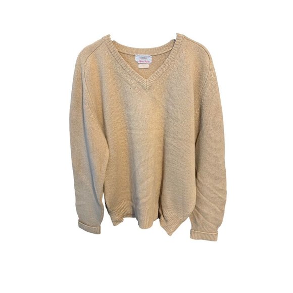 Alan Paine Men's Vintage 100% Camelhair V-Neck Sweater Beige